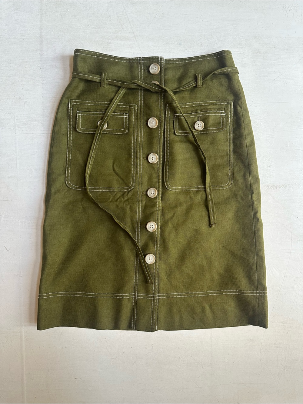 J Crew Button Up Skirt with Removable Belt in Stretch Linen